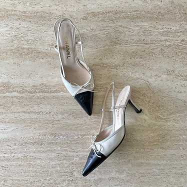 靴 Vintage Chanel CC bow heels 39 1/2 Auth CHANEL CC Bow Striped Heel Sandals Size361/2 Never Used