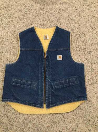 トップス VINTAGE 70s Carhartt DENIM VEST Vintage 70s Carhartt Denim Vest Sherpa Lined Distressed XL