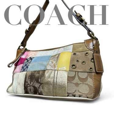 バッグ coach leather fade gimmick hand bag Y2K Coach Y2K Navy Suede C Logo Bag Tan | eBay