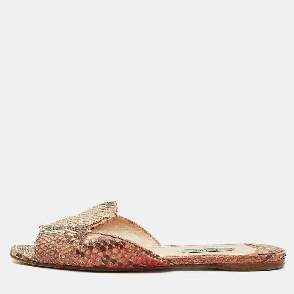 Prada Multicolor Python Leather Flats Slide Size … - image 1