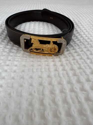 小物 Vintage Celine Gold Carriage Buckle Belt Vintage CELINE Belt 85 Gold Buckle Logo Brown Leather Horse