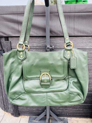バッグ Vintage Coach Old Leather Handbag Green Vintage COACH Tote Bag 9098 Green Leather Shoulder Purse