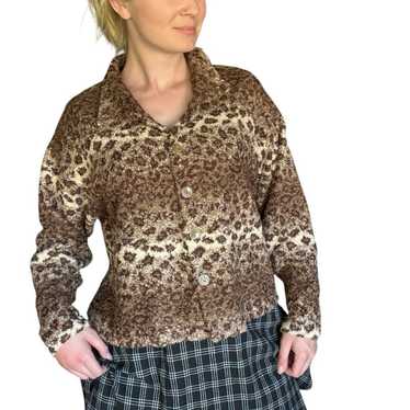 Vintage Leopard print fuzzy front button jacket, … - image 1