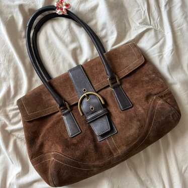バッグ Coach Soho Flap Shoulder Bag Suede Brown Soho Bag 25 In Signature Jacquard Oak Maple CAN45 Outlet NEW