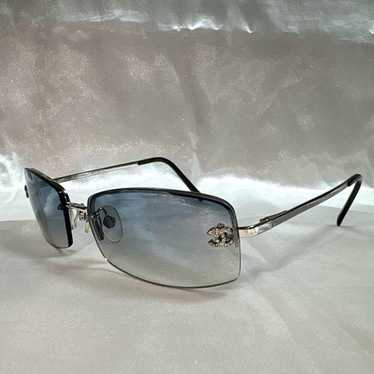 希少✨CHANEL Sunglasses Coco Mark Rimless Chanel Coco Mark Clear Rhinestone Rimless Sunglasses Silver