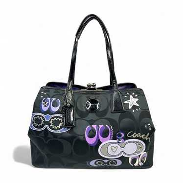 バッグ Coach Optic Signature Kisslock Pouch BLK Authentic Coach Handbag Optic Signature Clasp Kisslock Pouch