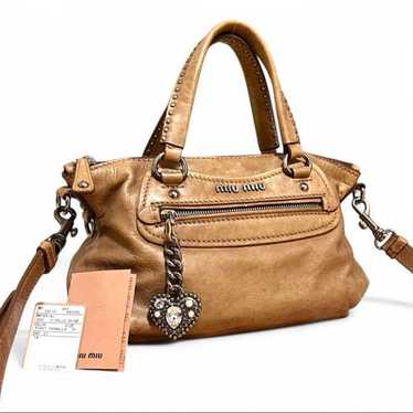 バッグ Miu Miu 2way hand bag brown Miu Miu 2way handbag ribbon tying leather shoulder bag brown
