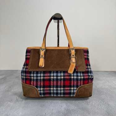 バッグ Coach Tartan Wool Plaid & Suede carryall PURPLE COACH POPPY TARTAN GLAM SHOULDER SHOPPING TRAVEL TOTE