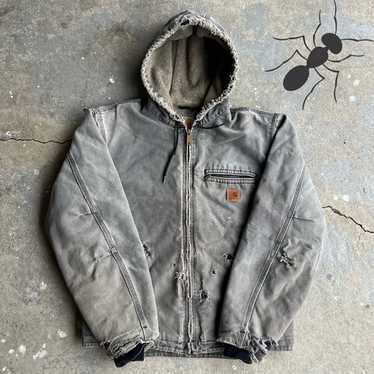 ジャケット・アウター Carhartt J141 BLK Distressed Carhartt J141 Black Sherpa Lined Hooded Jacket