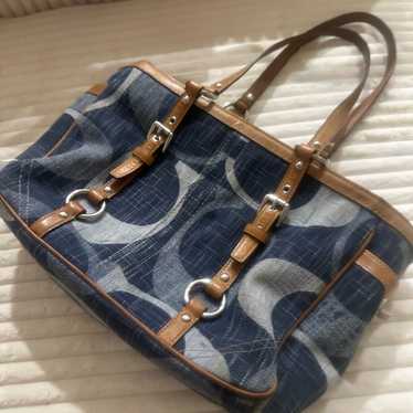 希少✨COACH Y2K Denim Signature Tote Bag Coach Denim Vintage Y2K Shoulder Hand Bag Signature Denim