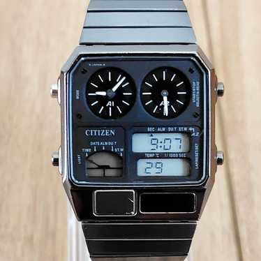 CITIZEN ANA-DIGI-TEMP ALL BLACK 腕時計 Citizen Men's Record Label Ana-Digi Temp Watch JG2105-93E