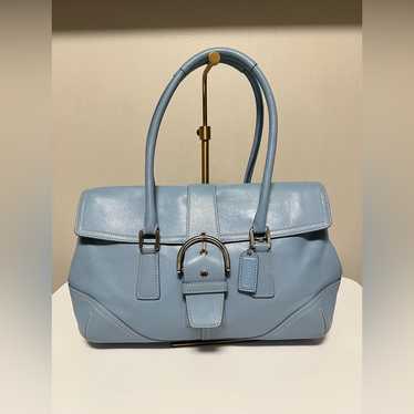 バッグ Rera Coach Leather Soho Bag Sky Blue Coach SOHO Light Blue Leather Shoulder Bag Handbag 9636 and