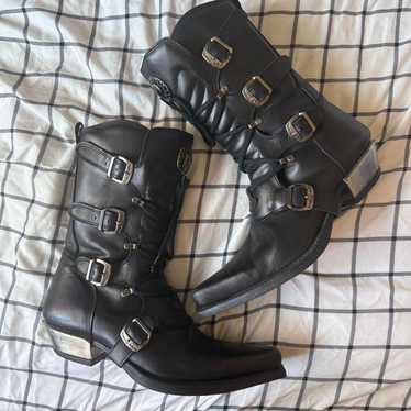 靴 new rock westen cowboy boots NEW ROCK Elegant Black Western Boots with Metal Accents
