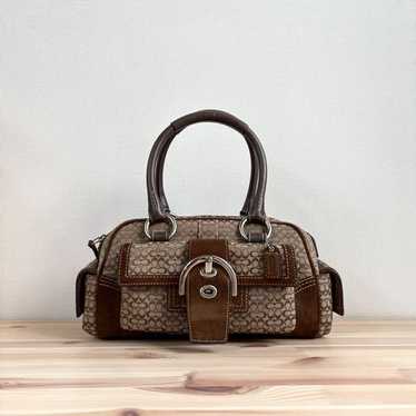 バッグ COACH soho Leather Turn Lock Boston Bag Coach Soho Mini Boston Bag Turn lock Leather Brown Tote