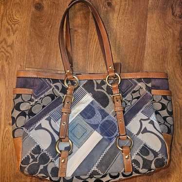美品　Coach Denim Patchwork Accessory Pouch Coach Patchwork Denim Accessory Pouch