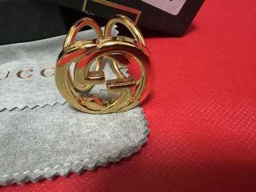 小物 OLD GUCCI Gold Scarf Ring Leather GUCCI Gold Metal G Logo Scarf Holder Scarf Ring Italy Used