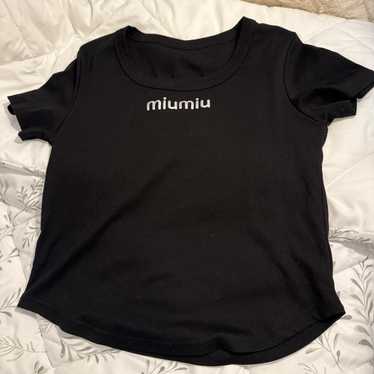 miumiu Tシャツ　ブラック　S MiuMiu☆クロップド Tシャツ ロゴ刺繍 ブラック 半袖 トップス