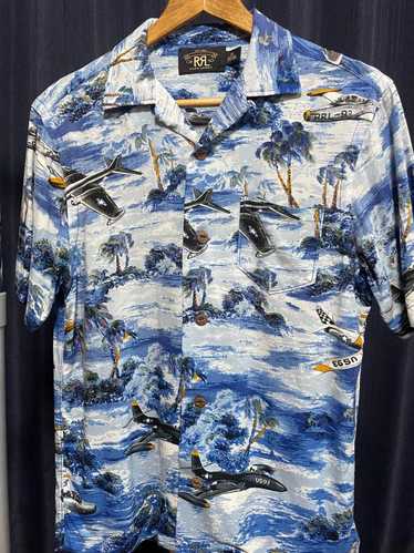 トップス RRL HAWAIIAN SHIRT RRL Ralph Lauren 1930's Tropical Blue Hawaiian Camp Navy
