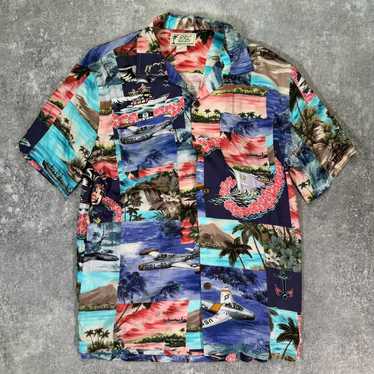 トップス RRL HAWAIIAN SHIRT RRL Ralph Lauren 1930's Tropical Blue Hawaiian Camp Navy