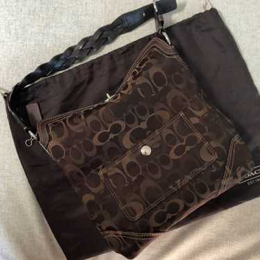 バッグ 1895 Coach Optic Signature Shoulderbag Coach Silver Gray Optic Signature Sateen Jacquard Shoulder