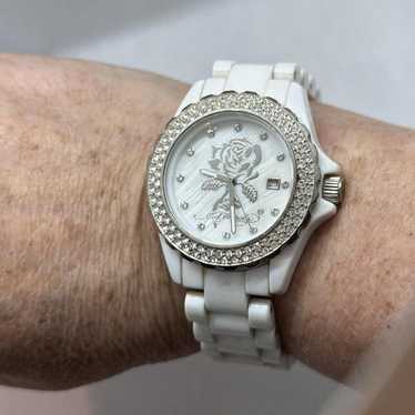 ED HARDY ガラス時計 Ed Hardy Men's Brushed Silver Metal Strap Watch 52mm