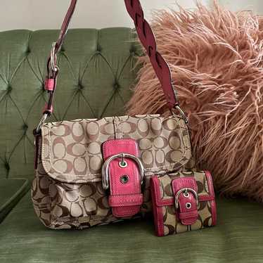 バッグ COACH SOHO Signature Shoulder Bag Pink Soho Signature Jacquard Top Handle Shoulder Bag