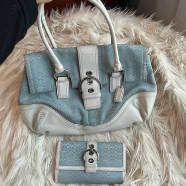 バッグ Coach Soho Leather Toto Bag Mint Blue Nice Coach Medium Turquoise Blue Leather Soho Double Pocket
