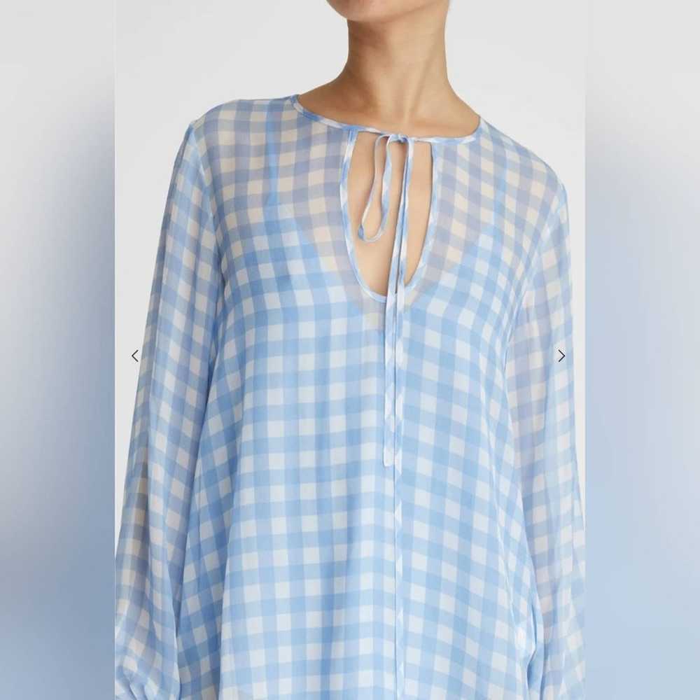 Lee Mathews Blue & White Gingham Print Kitty Silk… - image 4