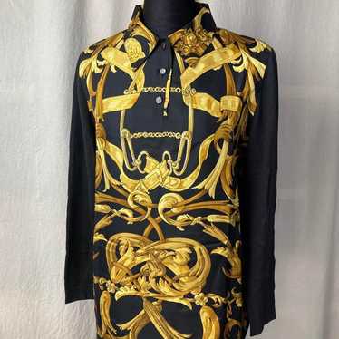 【HERMES】1990s All Pattern Silk L/S Shirt HERMES, Hermes Scheherazade Silk Blouse Top Shirt, Floral