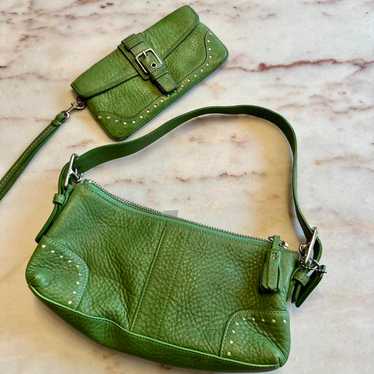 バッグ coach leather shoulder green vintage Old Coach Leather Shoulder Bag Handbag Auth Green Women From