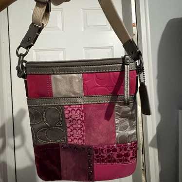 バッグ Coach Signature Patchwork Hand Bag Pink Coach Hand Bag Signature Patchwork Pouch Pink y2k Women's