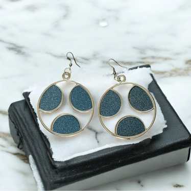 Source Unknown Blue Glitter Circle Statement Earr… - image 1