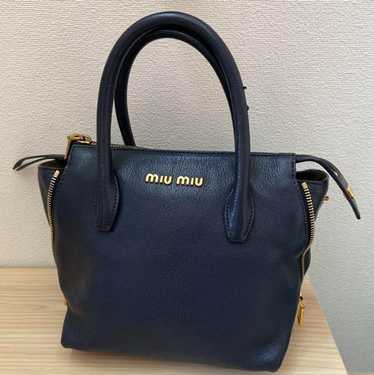 バッグ Miu Miu 2way leather hand bag navy Miu Miu Handbag: Elegant Quilted Leather