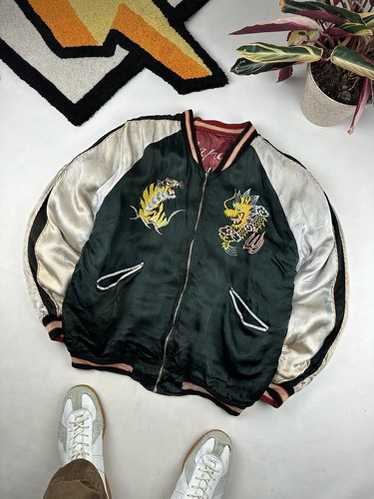 【ヴィンテージ】mustard Sukajan made in Japan Sukajan Tigers Aloha Hawaii Medium Reversible Jacket Vintage