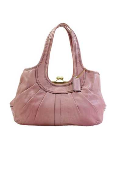 バッグ COACH Kiss Lock Handbag Pink Leather COACH Kiss Lock Logo Pink 2way Hand Bag Shoulder Bag Rare