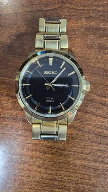 SEIKO セイコー SOLAR 100M V158-0AR0 ソーラー 腕時計 Seiko V158-0AR0 Mens 100m Black Steel Solar Powered Analog