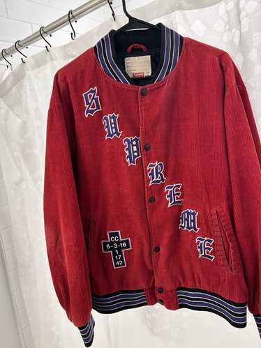 097◆Supreme CORDUROY VARSITY JACKET Supreme Old English Corduroy Varsity Jacket (SS18) - $198