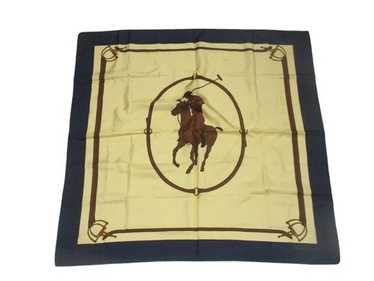 90-00s RALPH LAUREN vintage scarf ラルフ Vintage Polo Ralph Lauren Blue Gold Crests 100% Silk Square