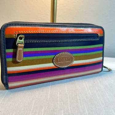 Fossil Multicolor Striped Wallet With Key Ring - image 1