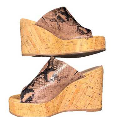 Stuart Weitzman Margerite Camel Python Wedge Slid… - image 1