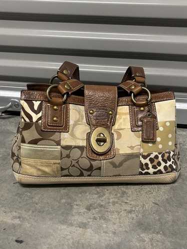 バッグ coach leather patchwork one shoulder bag Coach Patchwork One Shoulder Bag Signature Canvas Leather