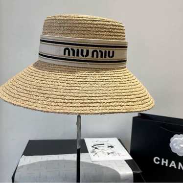 BEIGE MIU MIU PALMETTO HAT ストローハット miu-miu-BeigeCognac-Palmetto-