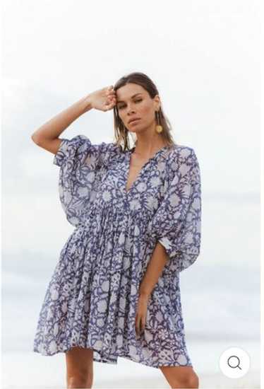 ワンピース Daughters of India AahnaDress ~ BlueBell DAUGHTERS OF INDIA Aahna Maxi Dress Size L Blue Bell Cotton