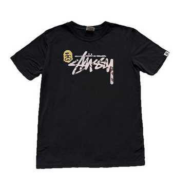 A BATHING APE x STUSSY Tシャツ L Men BAPE × stussy ILL COLLABORATION Shark T-shirt Black A