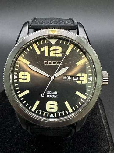 SEIKO セイコー SOLAR 100M V158-0AR0 ソーラー 腕時計 Seiko V158-0AR0 Mens 100m Black Steel Solar Powered Analog