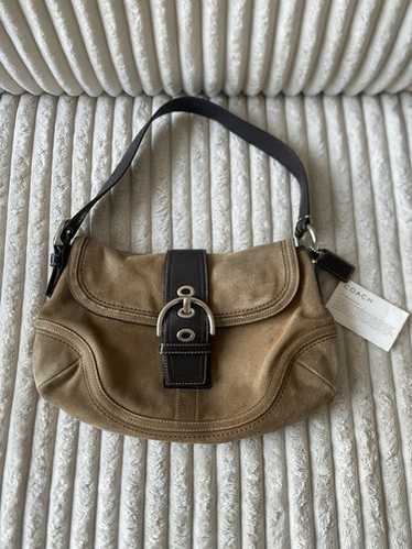 バッグ Coach Suede Signature Slim Flap y2k rare RARE! Vintage Y2K Coach Suede Brown Mini Soho Shoulder Bag