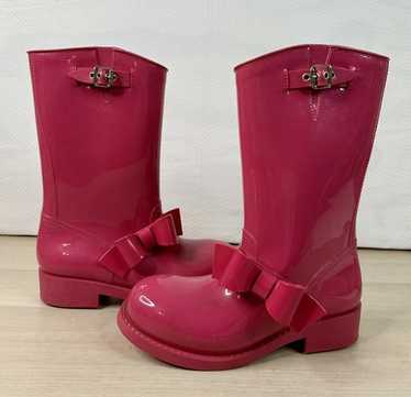 RED ヴァレンティノ　ブーツ36 RED VALENTINO BLACK BOW MID-CALF RUBBER RAIN BOOTS SIZE 36