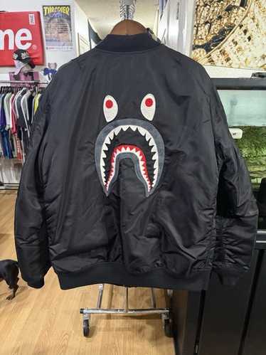 A BATHING APE MA-1ジャケット XL A BATHING APE Men's LEATHER SHARK FULL ZIP JACKET 1I80140013