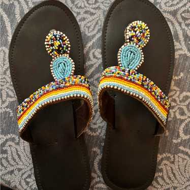 Source Unknown Multicolor Beaded Sandals - image 1