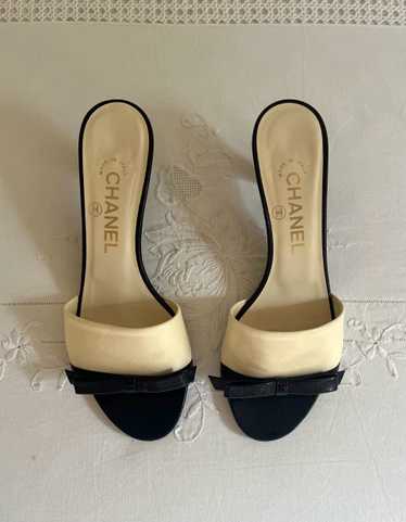 靴 Vintage Chanel CC bow heels 39 1/2 Auth CHANEL CC Bow Striped Heel Sandals Size361/2 Never Used